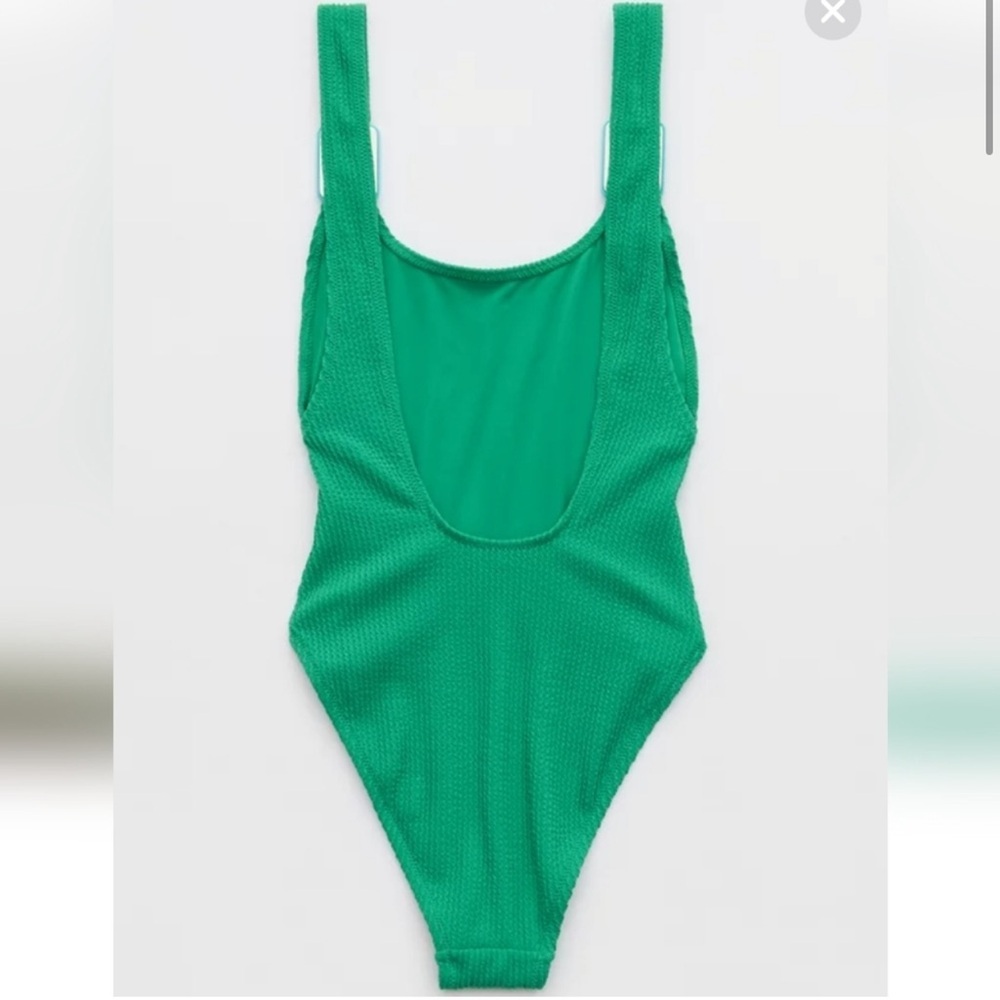 Aerie Scoop Cheekiest One-Piece Swimsuit, Crinkle Birthday, Kelly Green, Medium - Picture 2 of 13